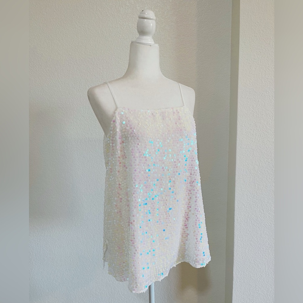 NWT River Island White 90s Minimal Sequin Tank Top – US Size 8